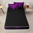 thumbnail image 4 of Feelyou Gothic Spooky Bat Zipper Queen Comforter Set with Fitted Sheet and 2 Pillowcases, Purple Boho Halloween Zipper Bedding Set, Black Reversible, 4pcs, 4 of 7