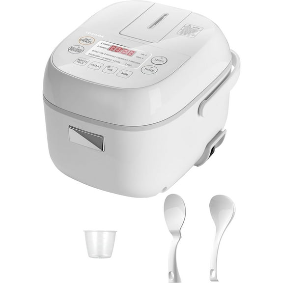 Toshiba Electric Rice Cooker, 3 Cup, 8 Cook Functions, Fuzzy Logic Technology, Delay Timer, White