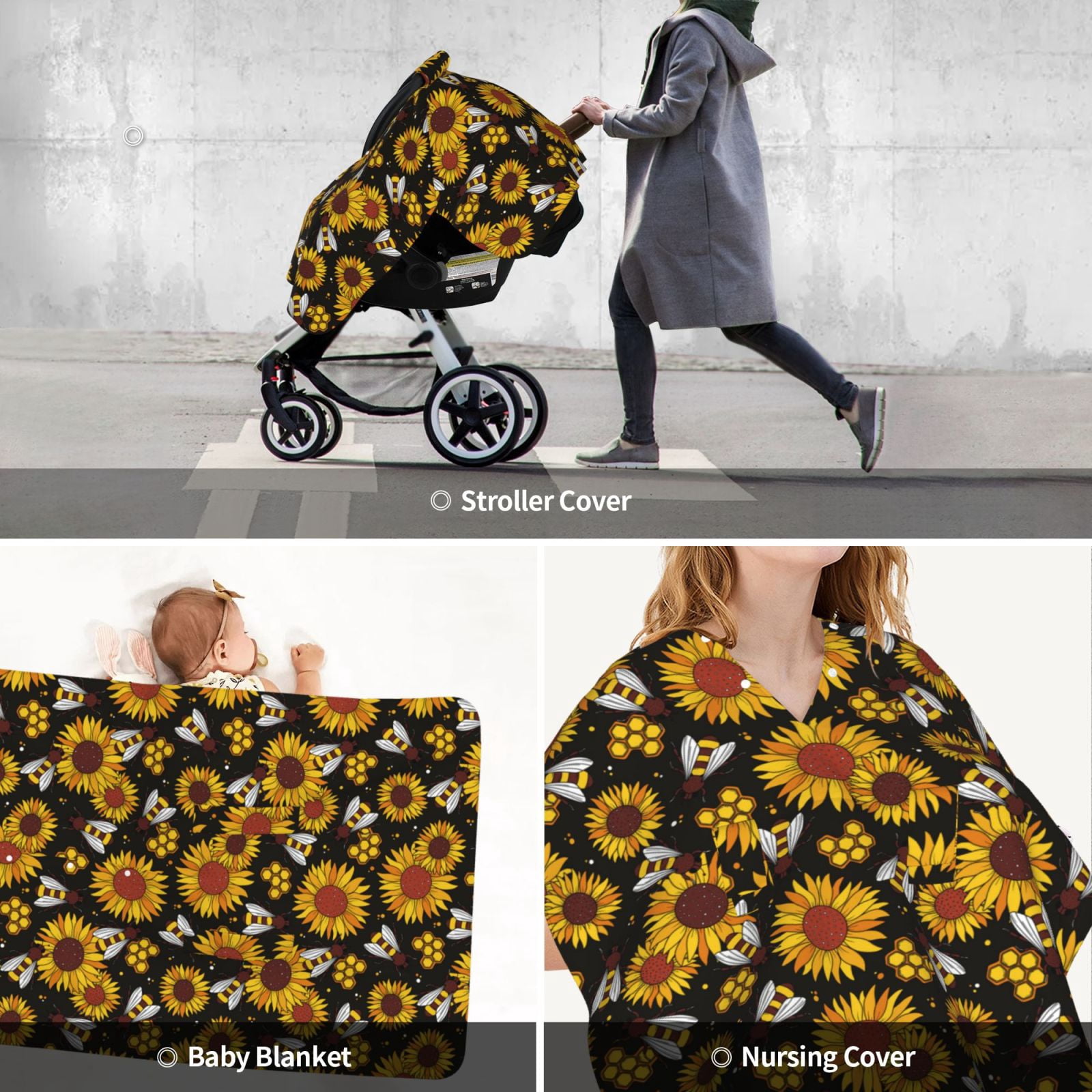 Car Seat Cover Baby - Sunflowers Honeycomb Breathable Infant Car Seat Cover for Baby Carseat, Lightweight Comfort Baby Essentials Must Haves Newborn Stuff for Girl Boy