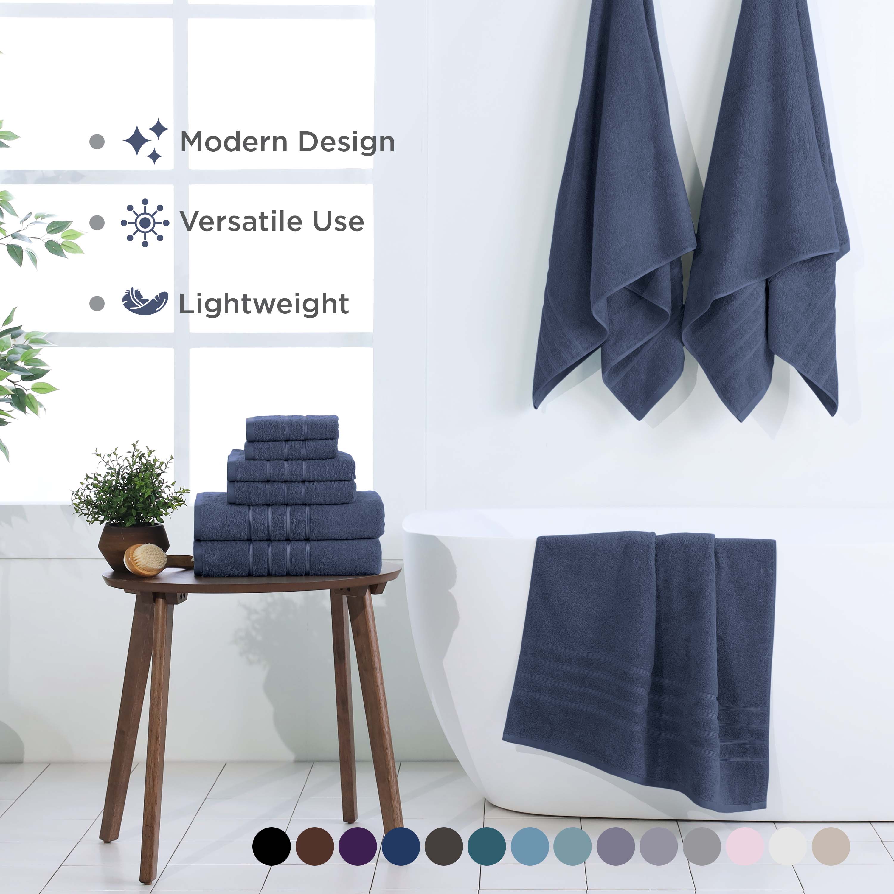 Martex 6-Piece Towel Set | 100% Cotton Soft & Absorbent Bath Towels | Estate Blue