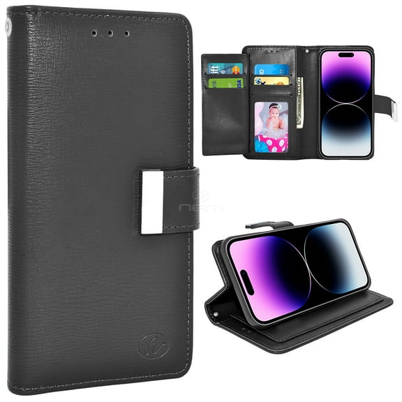 For Apple iPhone 14 Pro Max 6.7 Dual layer Shockproof Protection Double Flap Folio Card Slot Leather Magnetic Closure Wallet Pouch Case Cover Black