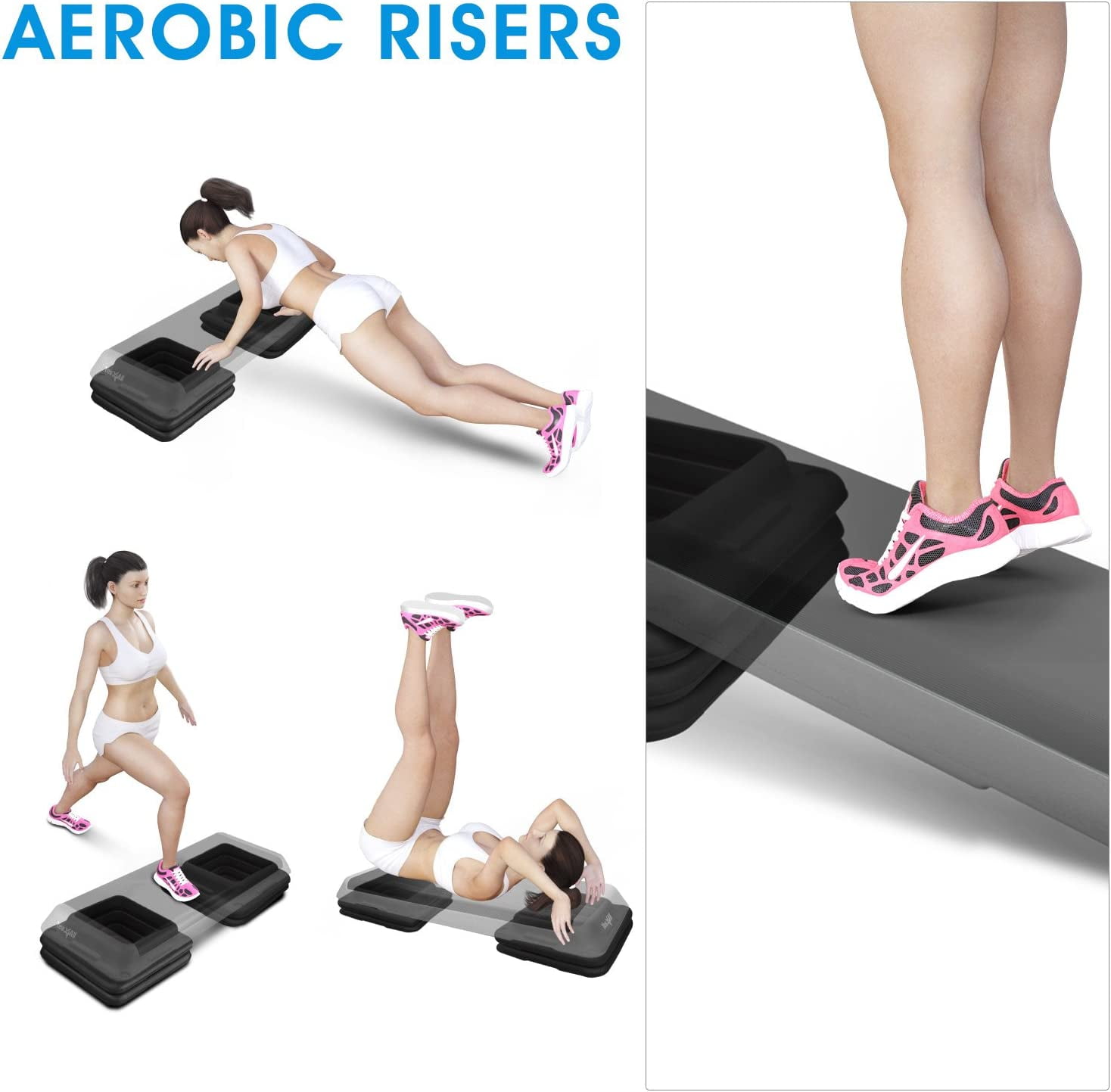 Yes4All Aerobic Risers for Step Platform - 16 x 16 x 2.2 in, Black (A pair)