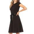 thumbnail image 2 of Women's Casual Solid Flared A Line Swing Dresses Short Sleeve With Belt Trim, 2 of 6