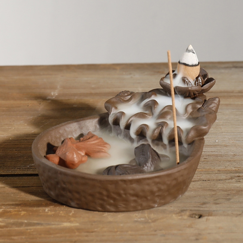 Fish Lotus Backflow Incense for Burner Chinese Censer Holder Zen Buddhist Crafts