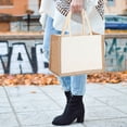 thumbnail image 4 of Bolso Mano Yute Arpillera para Mujer Bolso Diario Lona Color Contrastante (grande), 4 of 9