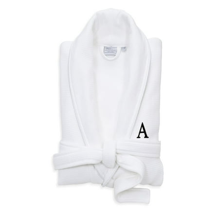 

Authentic Hotel and Spa White Unisex Turkish Cotton Waffle Weave Terry Bath Robe with Black Block Monogram T S/M