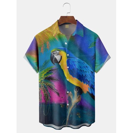

MLFU Men s Women s Parrot Beach Casual Holiday Shirt Tropical Lapel Print Tee Shirts Lightweight Clothes Plus Size Men