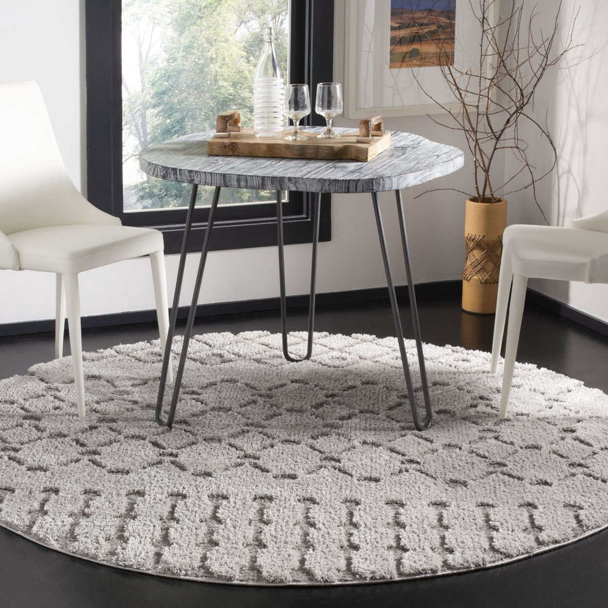 SAFAVIEH Sparta Stewart Geometric Polyester Shag Area Rug, Dark Grey, 6'7" x 9'6"