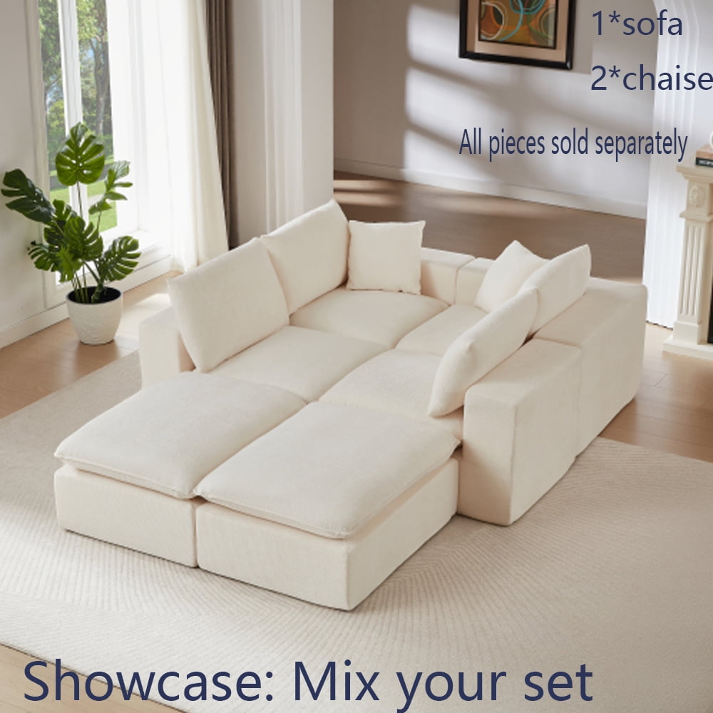 Miniyam 30" x 79" White Left or Right Facing Chaise Lounge, Modular Add-On to Build L-Shape or U-Shape Sectional Sofa