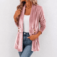 thumbnail image 5 of Velvet Open Front Cardigan for Women Long Sleeve Shawl Collar Longline Jacket Button Detail Dressy Casual Going Out Work Office Fall Winter Top, 5 of 6