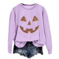 thumbnail image 4 of Trendfront Womens Halloween Pumpkin Face Sweatshirts Crewneck Long Sleeve Rhinestone Graphic Jack O Lantern Design Casual Fall Pullover Tops, 4 of 5