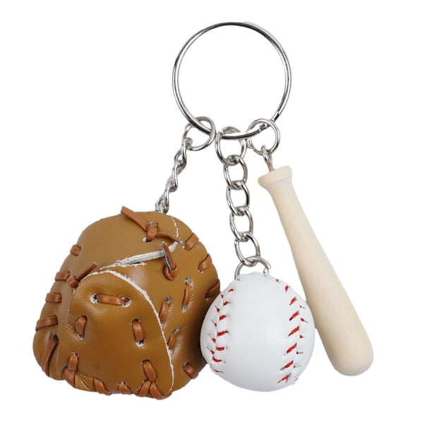 Juego de llaveros con miniguante de béisbol, piel sintética