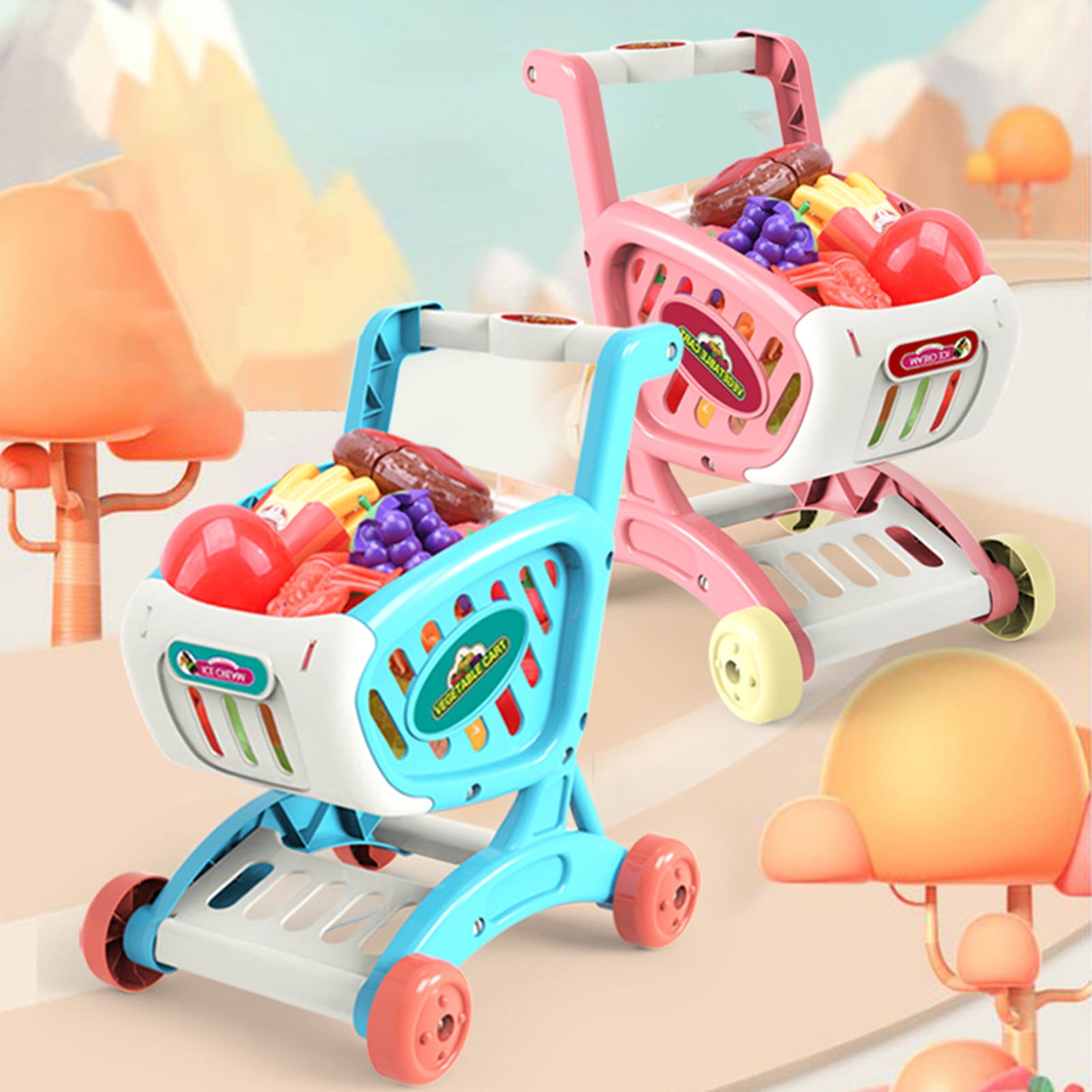 CHARIOT DE COURSES pour enfants, dinette, jeu d'éveil réaliste et CHARIOT DE COURSES pour enfants, dinette, jeu d'éveil réaliste et