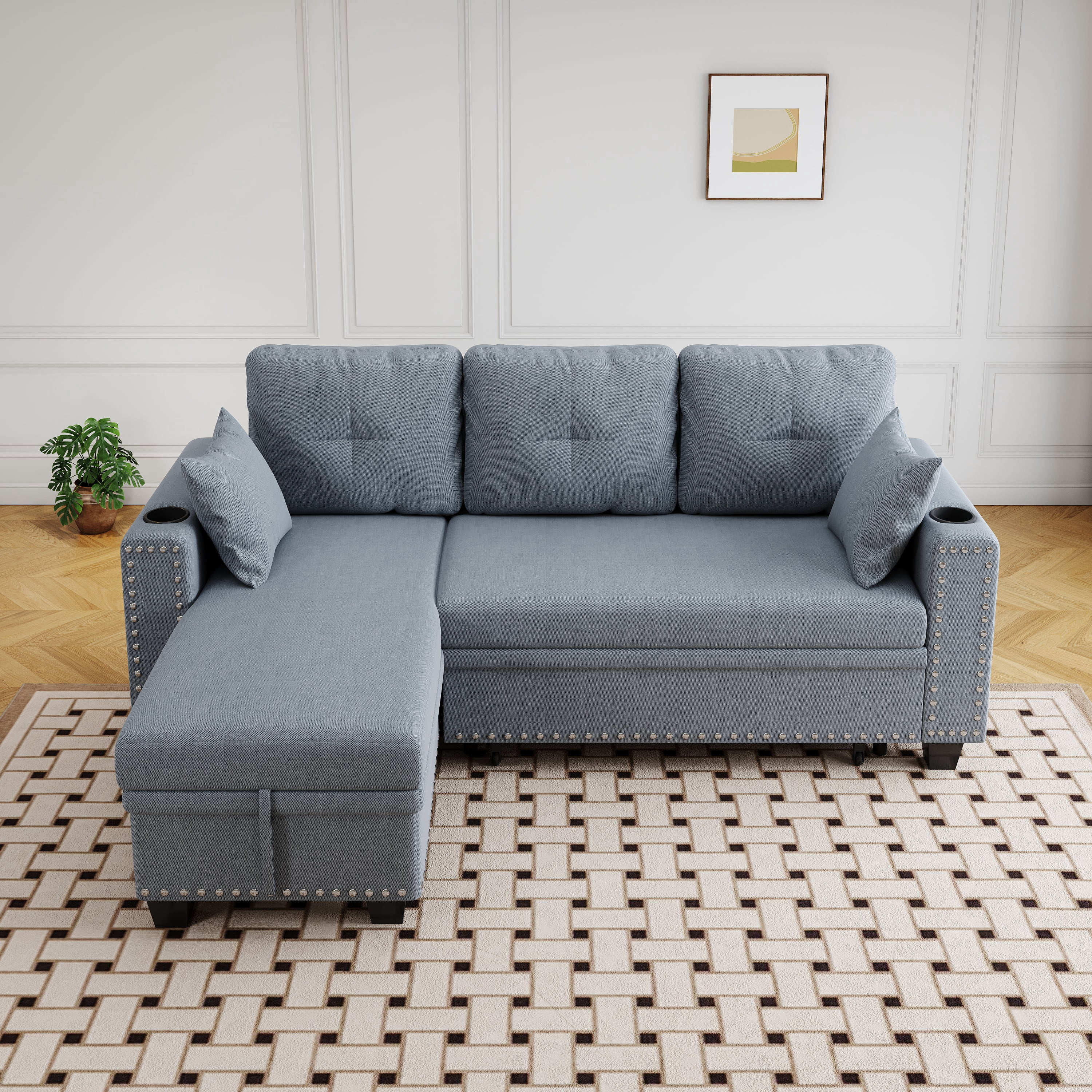 Leumius L-Shape Sleeper Sofa Bed,Modern Large Full Size Pull Out Sectional Couch with Storage, Futon Sofa Bed Sectional Sofa for Living Room,Apartment, Bedroom,Office,Dark Grey
