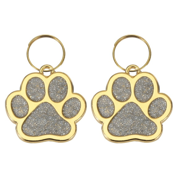 Uxcell 2 Set Pet ID Tags Cute Paw Shape, 30x30mm Metal Personalized Engraving Up to 5 Lines for Pet Dog ID Tags (Silver)