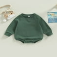 thumbnail image 2 of KEINXS Infant Girls Boys Romper Sweatshirts Solid Color Long Sleeve Crew Neck Jumpsuits Autumn Winter Baby Bodysuits, 2 of 9