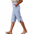 thumbnail image 2 of Costeam Womens Summer Faux Linen Cropped Shorts Natural Textured Woven Fabric Side Pockets Elastic Waist Relaxed Loose Fit Casual Mid Length Daily Short Bottoms, 2 of 8