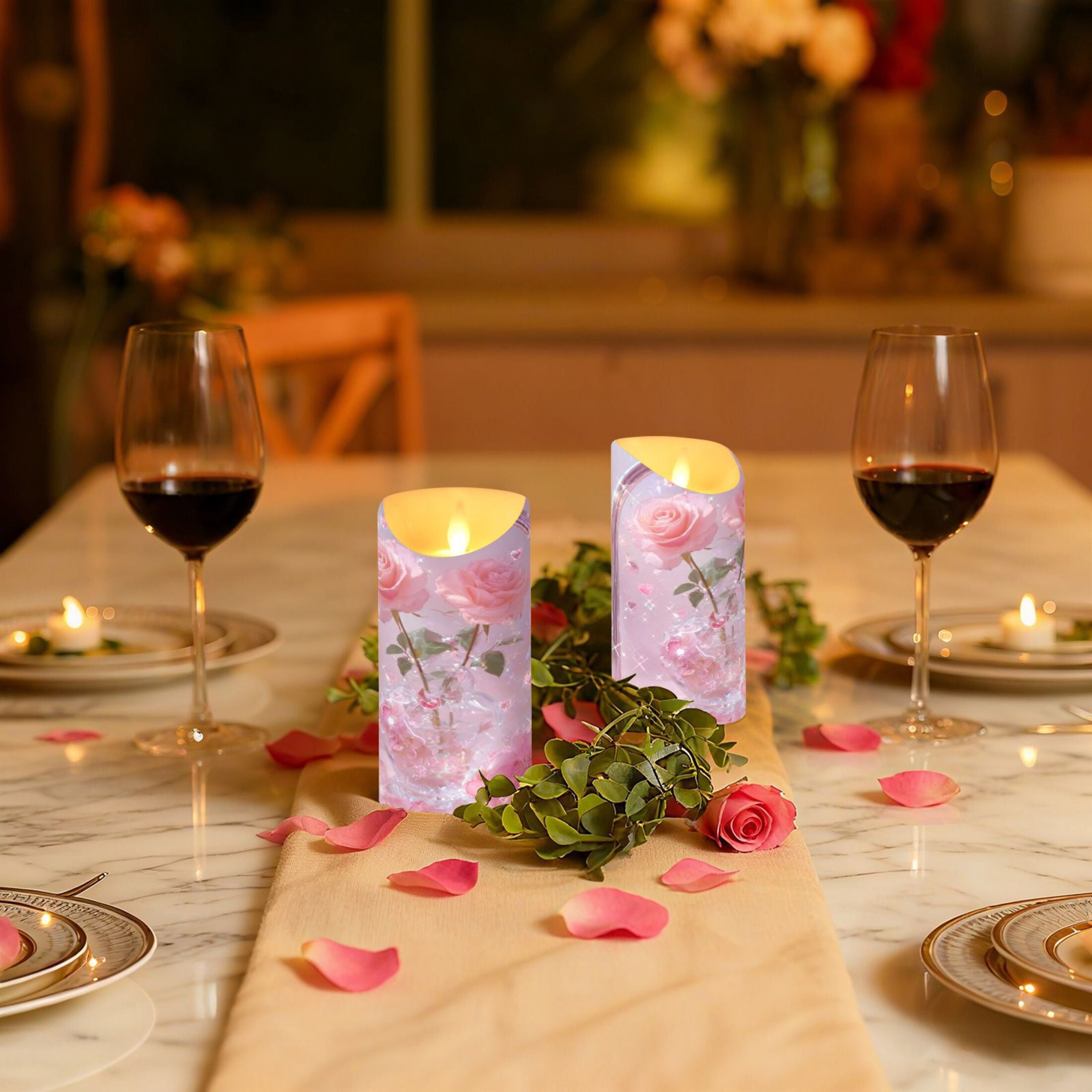 Iauyy Flameless Candles Battery Operated LED Pillar Candles with Remote and Timer, Rose Gold Set of 2 （M)
