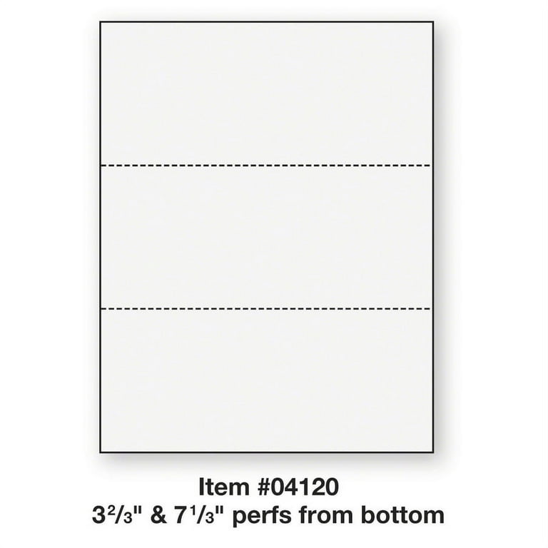 Perforated Paper, 3 3/4 from Bottom, Horizontal on White 20#Letter Size Copy Paper (Ream of 500)