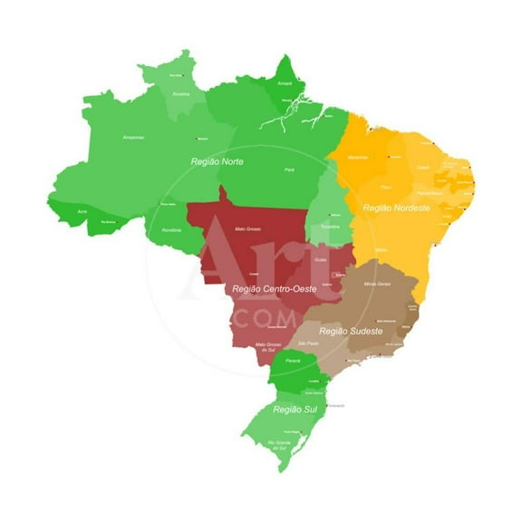 Map of Brazil, Unframed Art Print Wall Art by malachy120 Sold by Art.Com