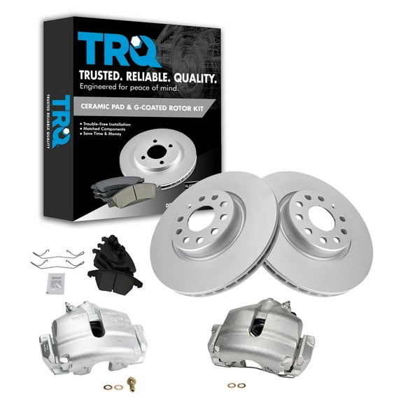 TRQ Front Brake Calipers Ceramic Pads Rotors Fits Select 08-13 GTI 09-15 Jetta Passat