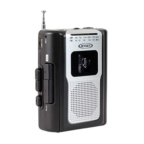 Black Jensen Retro Portable AM/FM Radio Personal Cassette Player Compact Lightweight Design Stereo AM/FM Radio Cassette Player/Recorder & Built in Speaker 