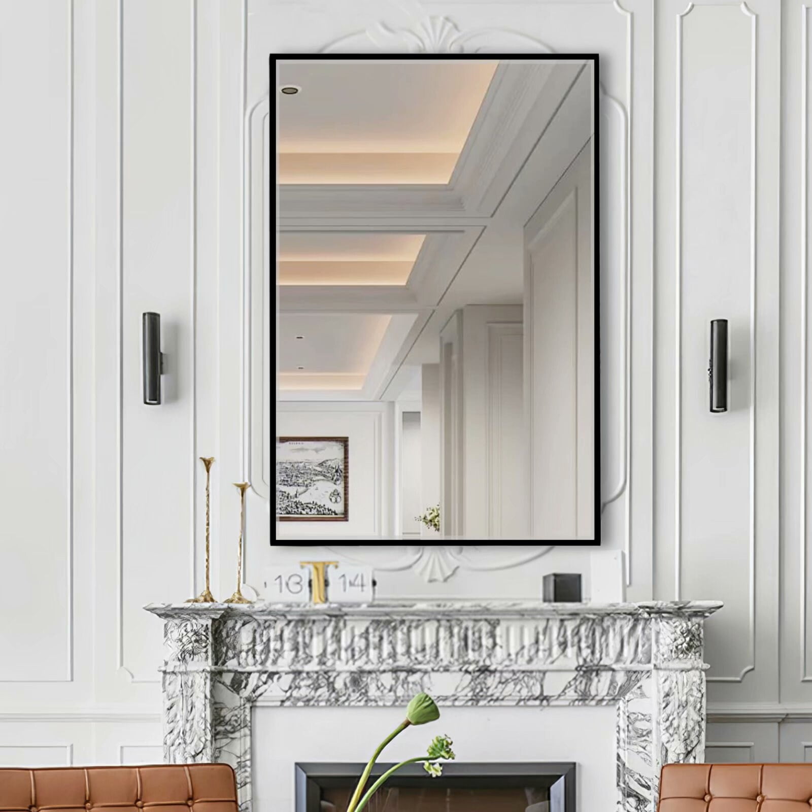 Modern Large Black Rectangle Wall Mirrors for Bathroom Vanity Mirror