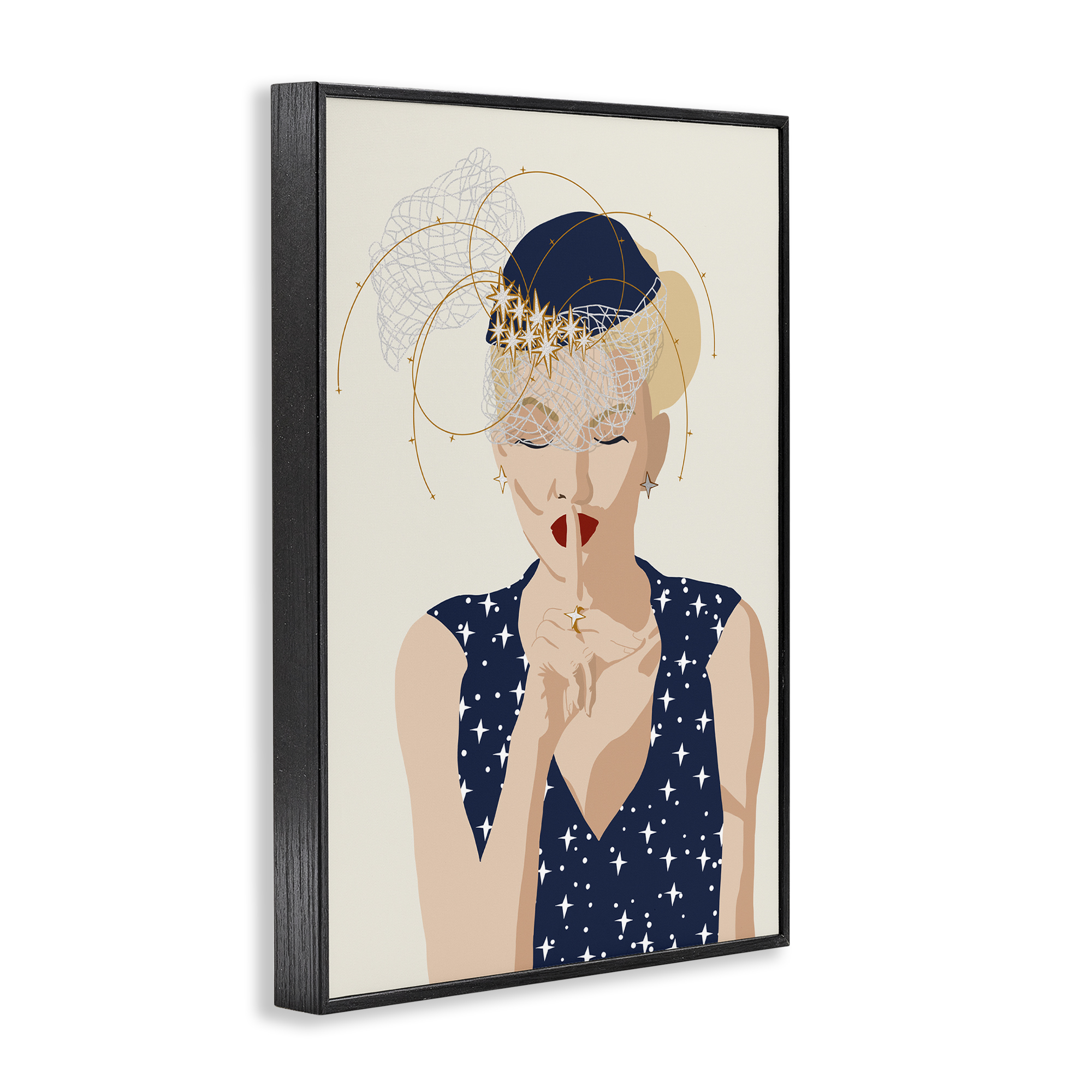 Stupell Industries Chic Fashionista Portrait Novelty Painting Black Framed Art Print Wall Art, 20 x 30