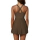 thumbnail image 4 of Traje de Baño de Manga Larga para las Mujeres Color Bloque Falda Control Vestido de Baño con Bolsillos, Poliéster, 4 of 9