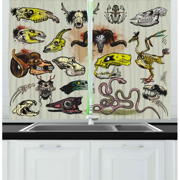 Ambesonne Animal Kitchen Curtains, Skeleton Gothic, 55"x39", Multicolor