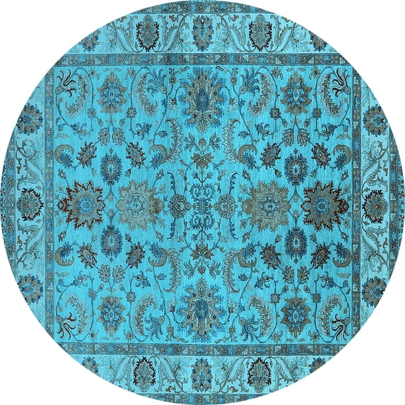 Ahgly Company Indoor Round Oriental Light Blue Industrial Area Rugs, 8' Round