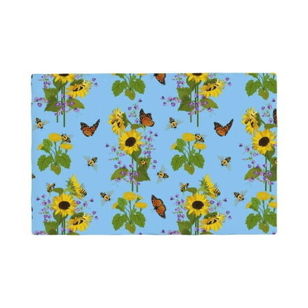 

Table Placemats Set of 6 - Sunflowers And Bees 12x18 In Faux Linen Double Heat Resistant Place Mats Cloth Indoor/Outdoor Placemats Washable Table Mats for Dining Kitchen Party