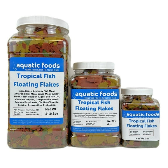 Tropical Fish Flakes, Mix of Krill, Color Enhancing and Spirulina Flakes for Cichlids, Angels, Tetras, Guppies, All Tropical Fish - WL 2oz Sm Jar