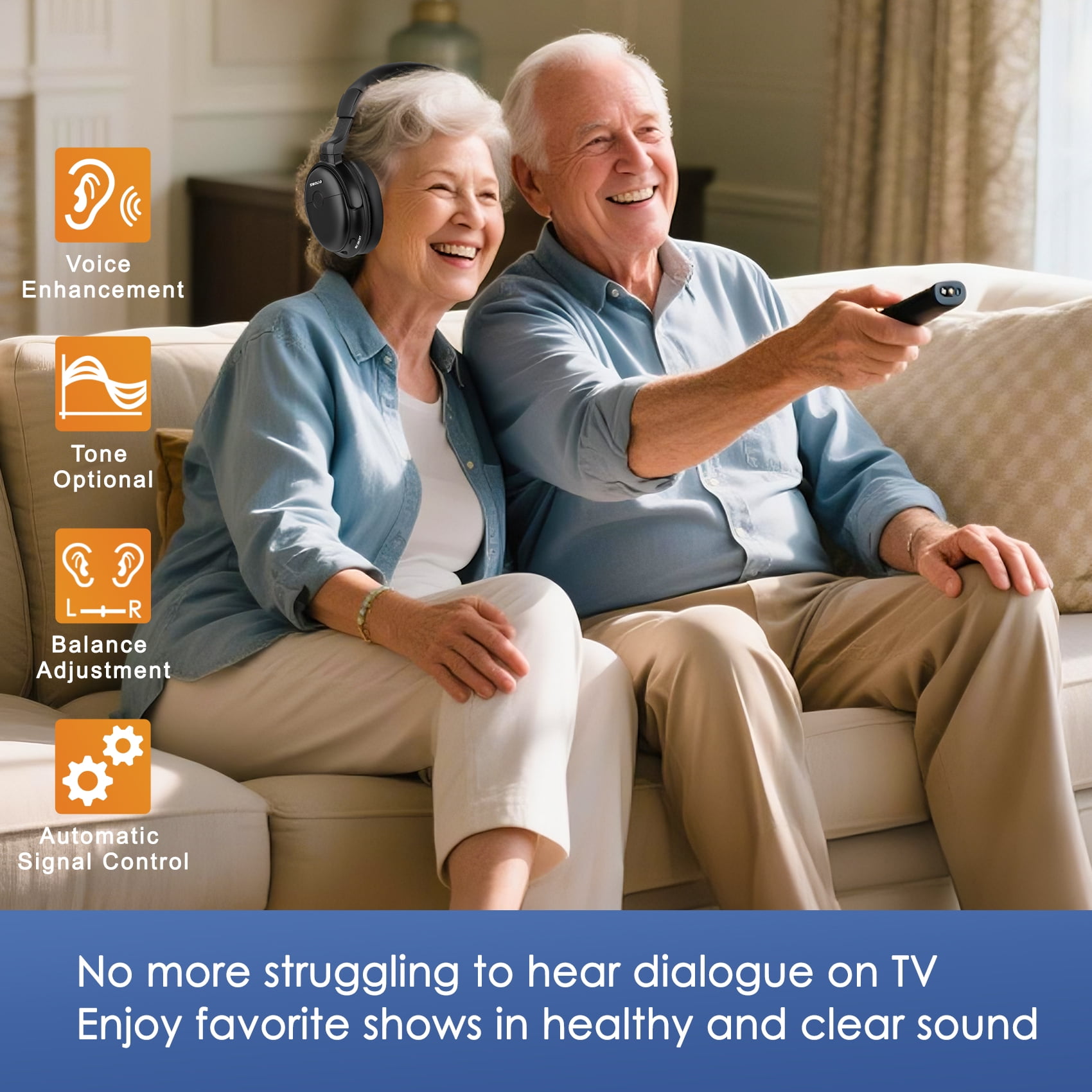 SIMOLIO Wireless Headphones for TV Watching with Transmitter (Digital Optical/RCA/AUX), Enhanced Voice & Spare Battery for Seniors, Balance & Tone Control, No Audio Lag, SM-825D Pro (New)