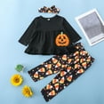thumbnail image 2 of Mercatoo 3PCS Baby Girls Halloween Outfits Ruffled Tops Cartoon Striped Pants with Headband set Toddler Girls Clothes, 2 of 8
