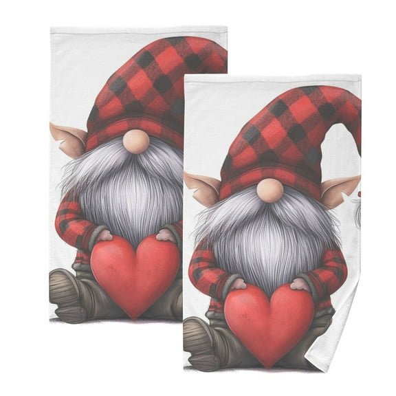 Red Gnome Heart Hand Towel Bath Towels Face Towels Cotton Absorbent for Home Hotel Spa Swimming Yoga Sports Decorative Towel Set of 2