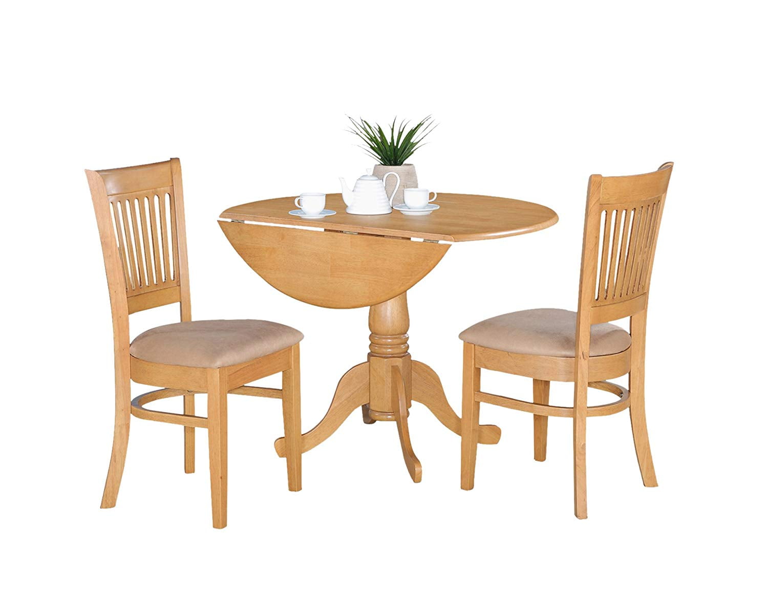 East West Furniture Kitchen Nook Dining Table Set-Finish:Oak,Number of Items:3,Shape:Round,Style:Microfiber Seat