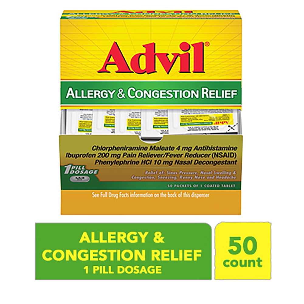 Photo 1 of Advil Allergy Congestion Relief, Pain Fever Reducer (50 ct.), exp 11/24