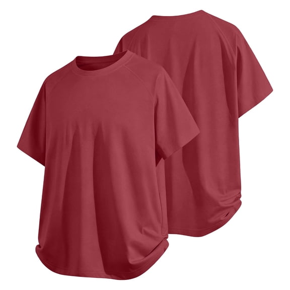 Ceisia Mens Solid Color Loose Fit Raglan Short Sleeve Crew Neck Casual Oversized T Shirt for Men Wine XXXXL Big & Tall Gifts for Father