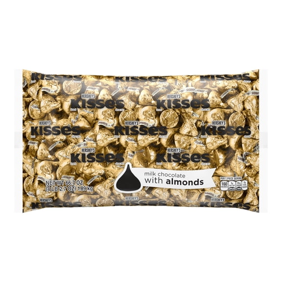 HERSHEY'S KISSES Milk Chocolate with MDA05 Almonds Candy Bulk Bag, 66.7 oz
