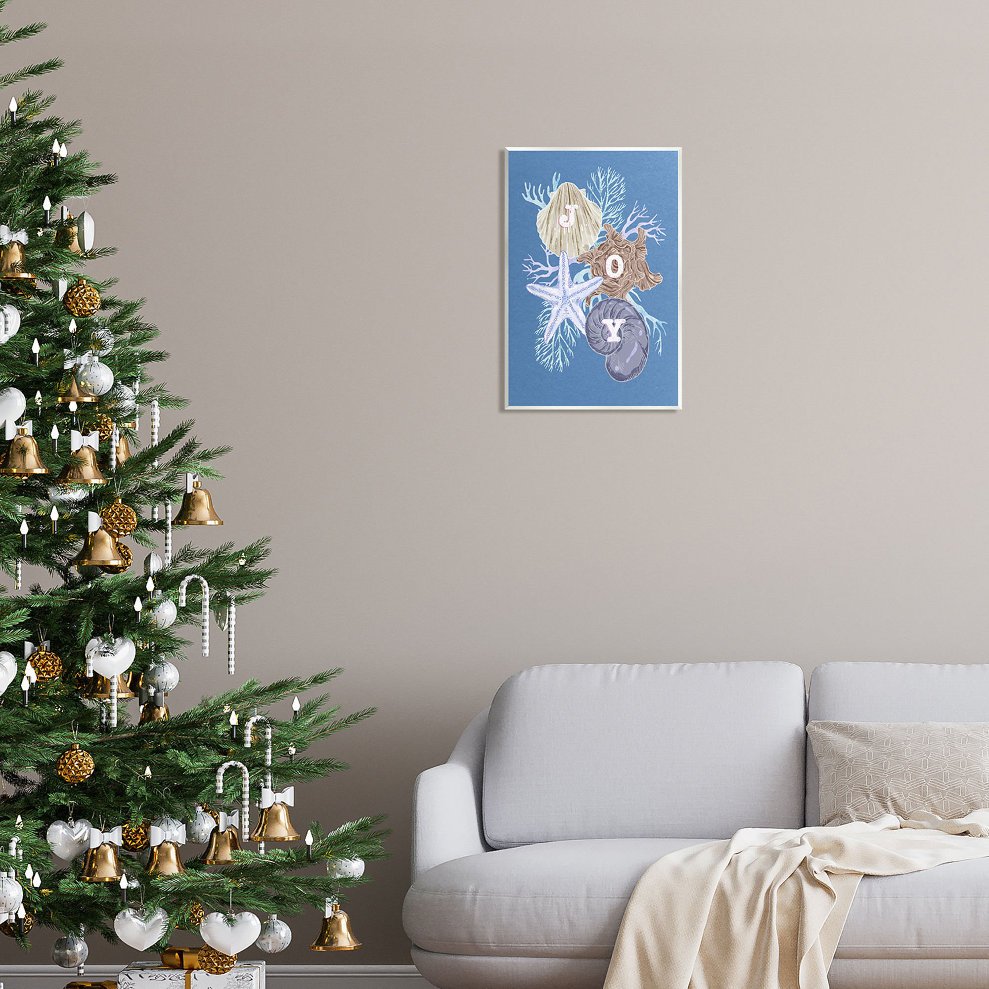 Stupell Industries Joy Nautical Holiday Seashells Holiday Painting Unframed Art Print Wall Art