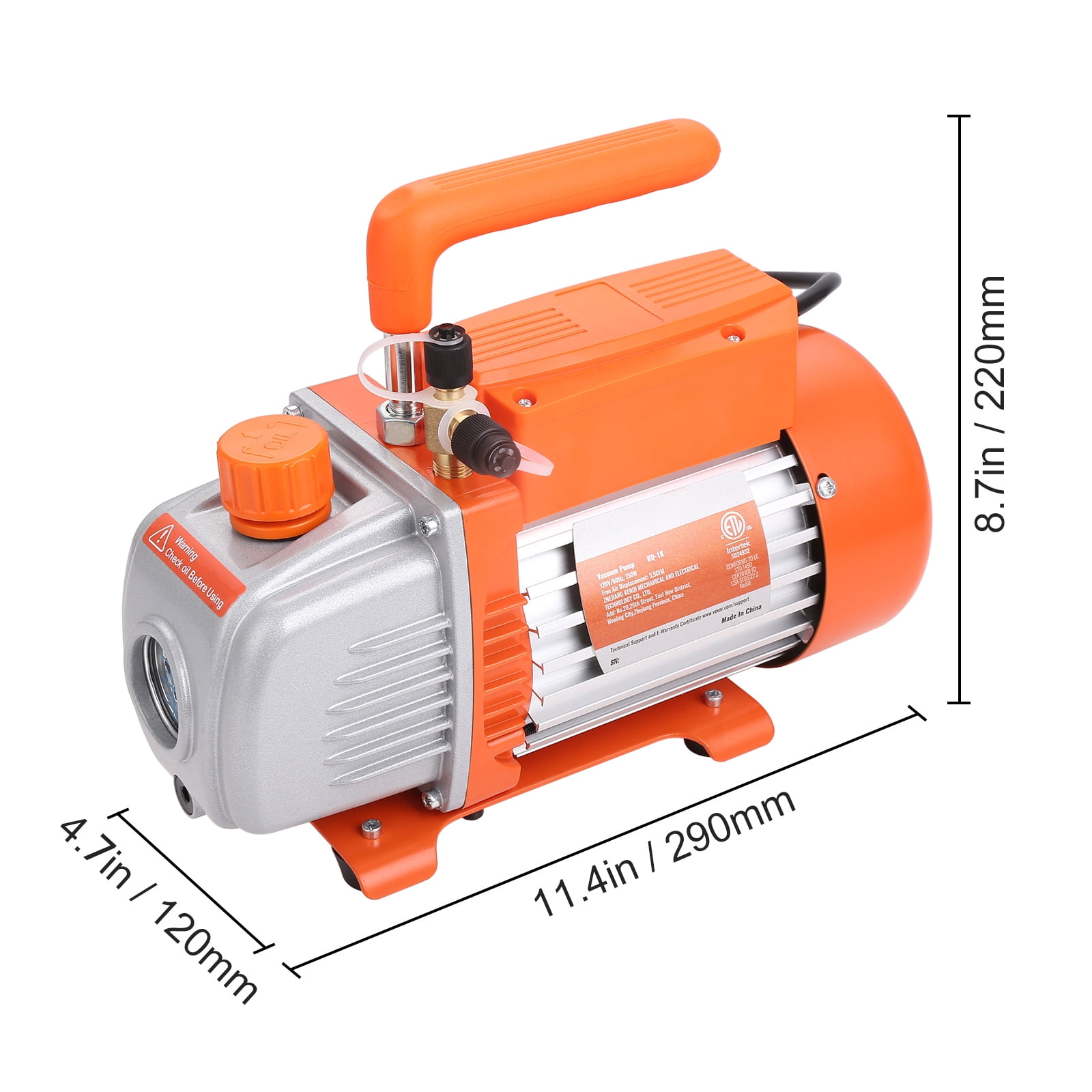 KFFKFF 1/5 HP 3.5 CFM Single Stage Rotary Vane Air Vacuum Pump and Gauge Kit, HVAC A/C Refrigerant Tool with Manifold Gauge and Tri-Color Hose, Carry Bag Included, Suitable for R134a, R410a