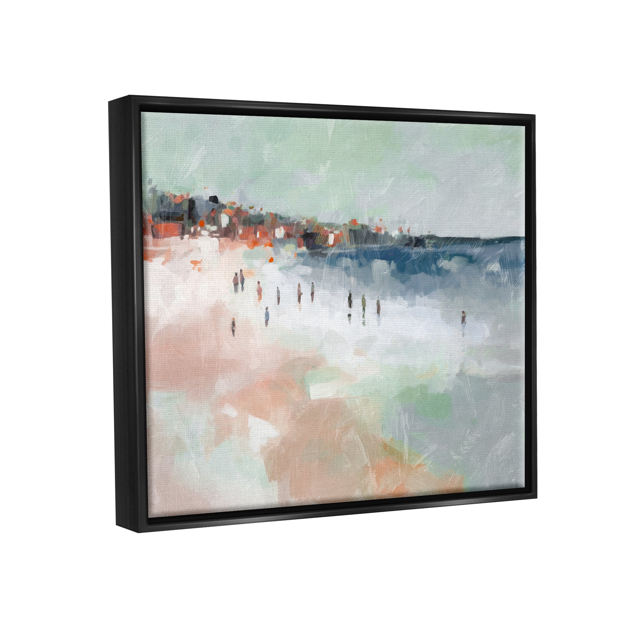 Stupell Industries Abstract People on Shore Landscape Painting Black Floater Framed Canvas Art Print Wall Art, 21 x 17