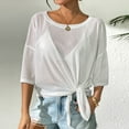 thumbnail image 5 of Abomasnow Women's Sheer Mesh See Through T Shirt 3/4 Length Sleeve Off Shoulder Tops Casual Beach Vocation Shirts, 5 of 8