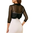 thumbnail image 4 of INSPIRE CHIC Women's Semi Sheer Tops Elegant 3/4 Sleeves Cardigan Bolero Shrug XS Black, 4 of 9
