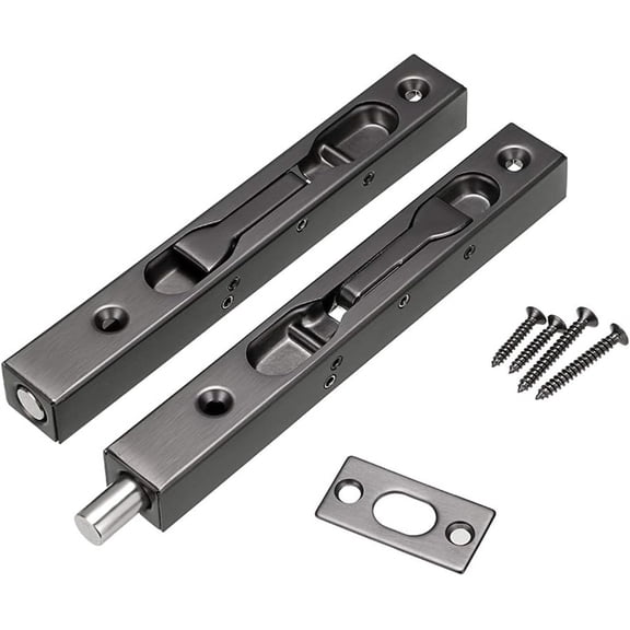 Duslogis 2 Pcs Door Flush Bolts, 6 Inch Stainless Steel Security Door Locks Concealed Slide Bolt Lock with Screws for French Doors, Wood Doors, Composite Doors, Double Doors (Black)