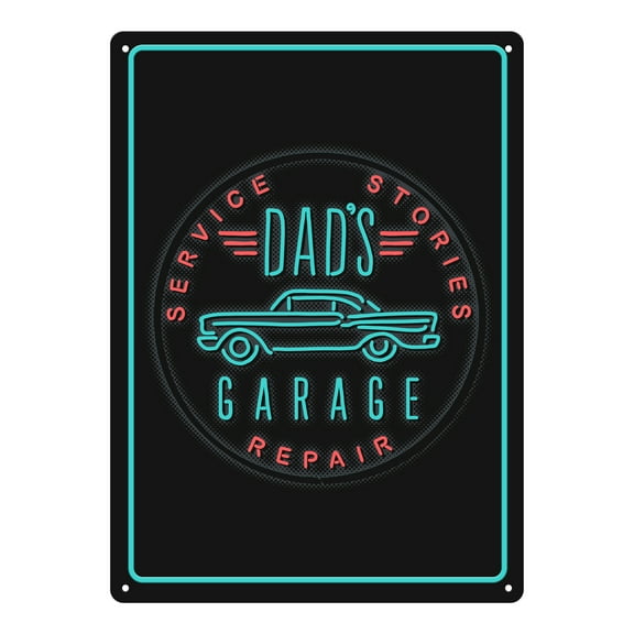 River's Edge Products Retro Metal Tin Sign, 17" x 12" Weatherproof Metal Wall Art for Indoor or Outdoor Decor, Vintage Man Cave, Bar, Cabin, Garage, or Home Decor, Dad's Garage