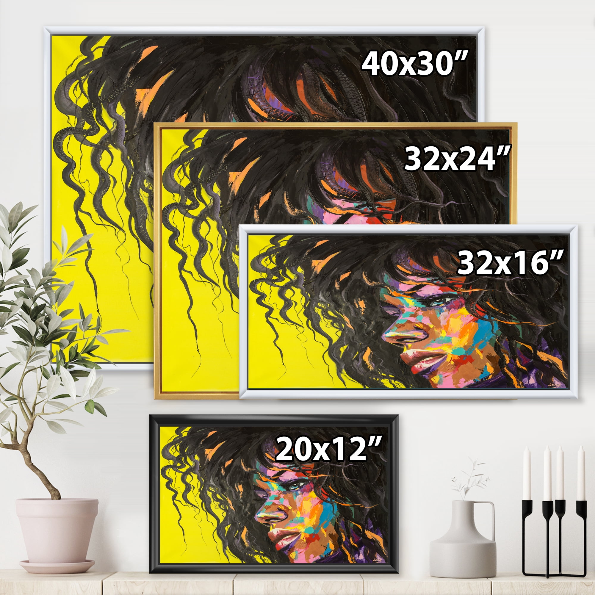 Designart 'Abstract Colorful Fantasy Portrait Of A Young Woman I' Modern Framed Canvas Wall Art Print