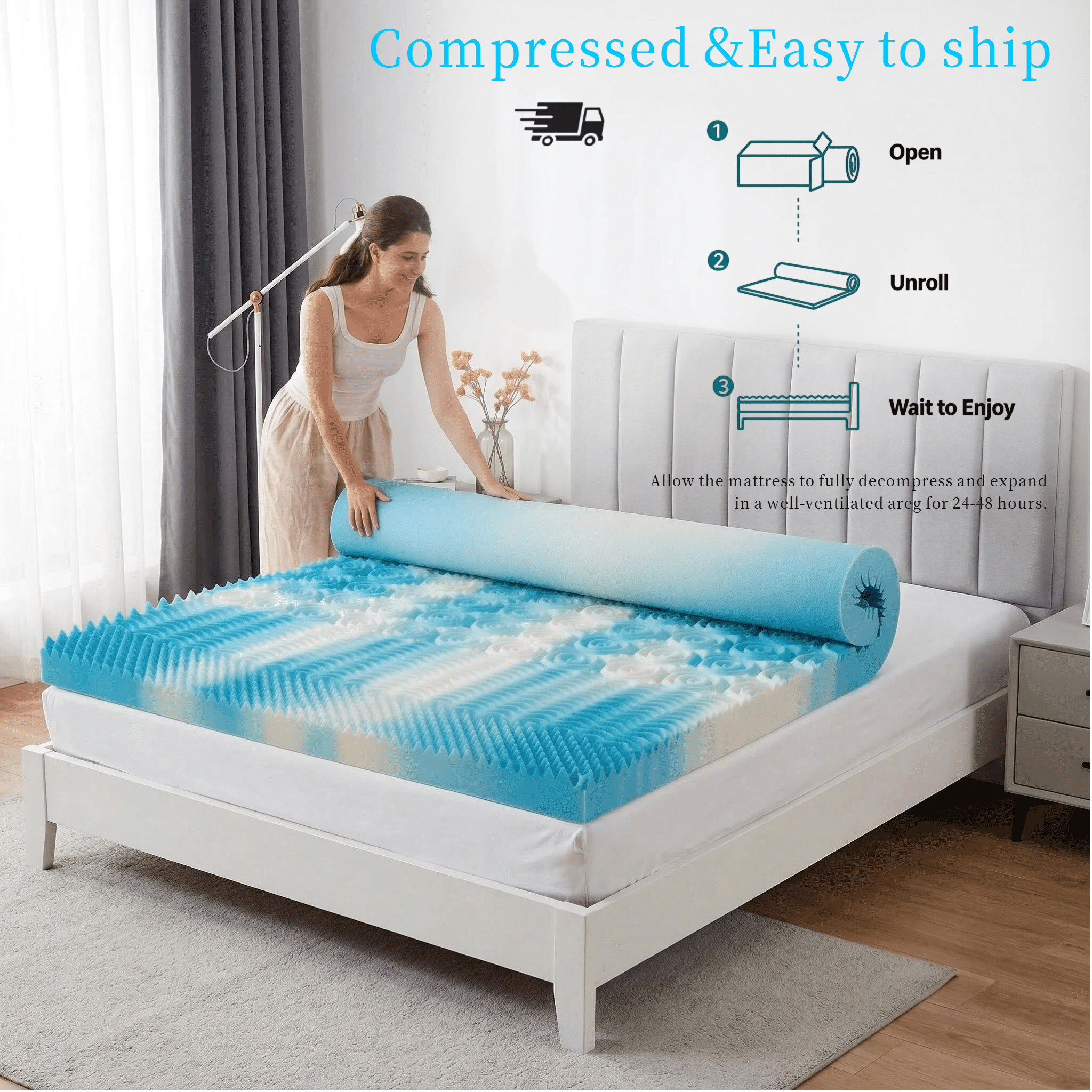 LIFERECORD Twin Mattress Topper 2", Cooling Gel Memory Foam Pad with 5-Zone Pressure Relief, Dual-Sided Firm & Soft Bed Topper for Back Pain