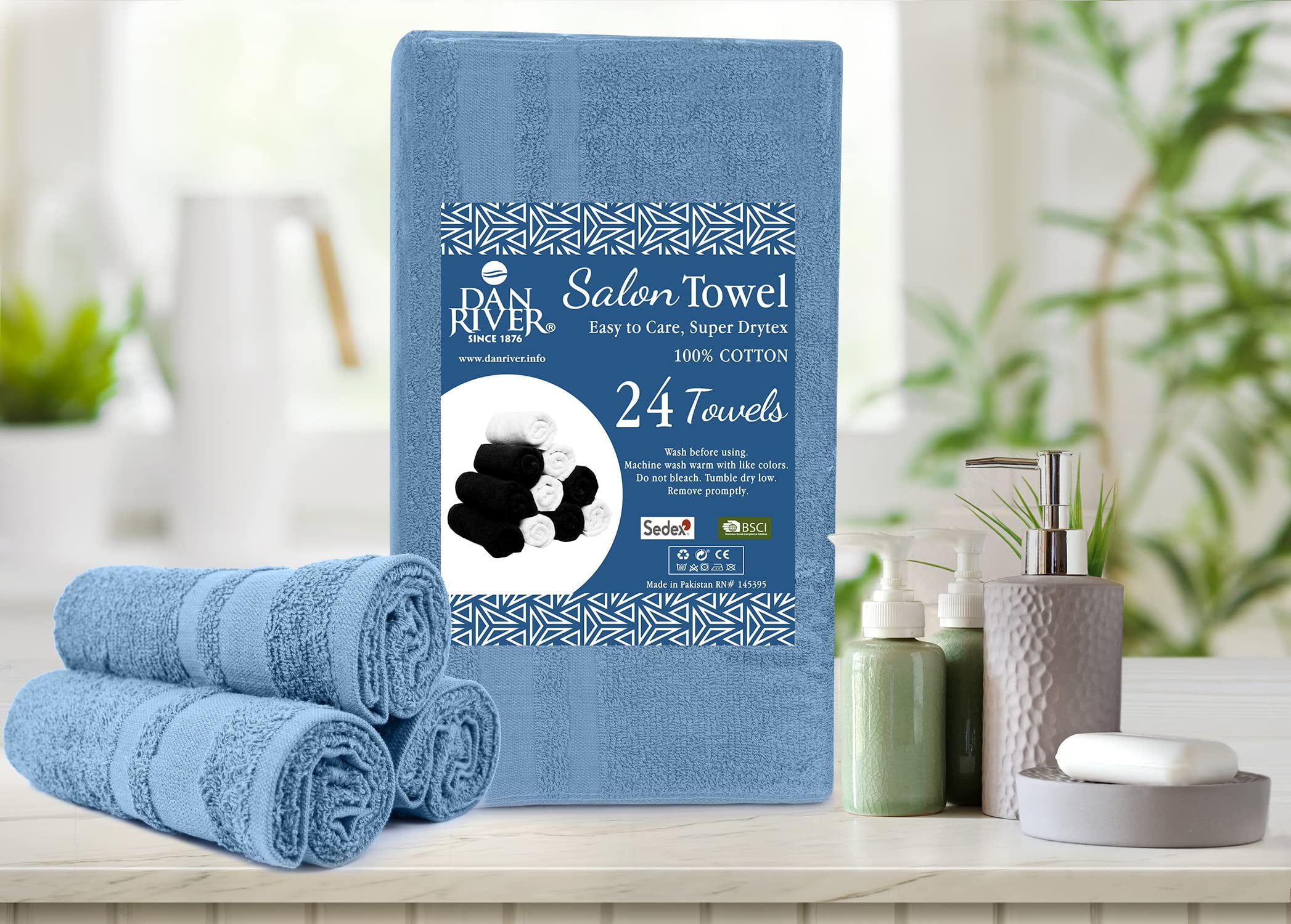 Dan River Cotton Salon Hand Towels, Pack of 24, Highly Absorbent, Quick Drying, White, 16x26 Inches